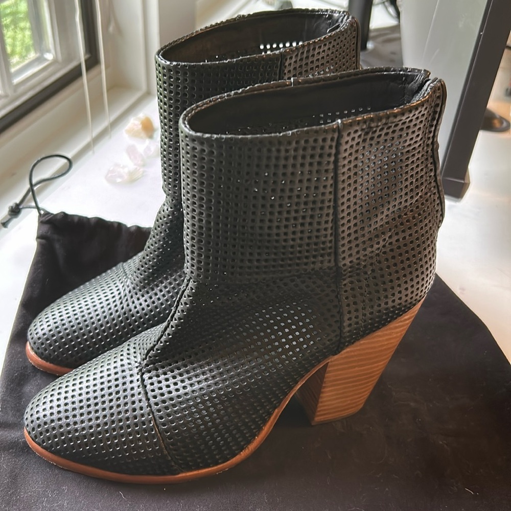 Rag & Bone Margot Black Perforated Leather Zipper Booties and Dust Bag